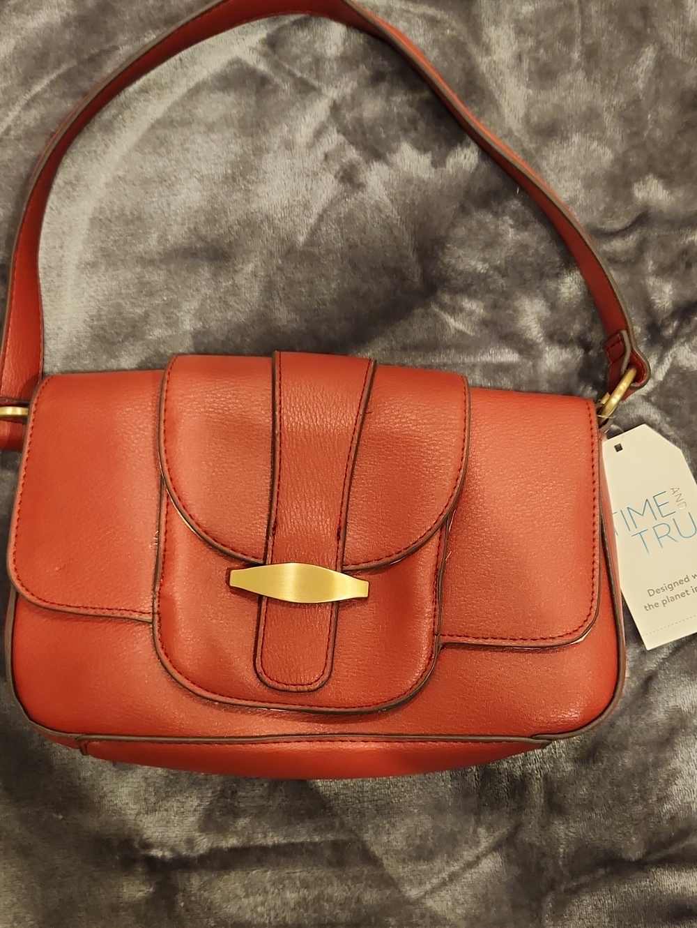 Time and Tru Rust Leather Shoulder Bag with Gold-Tone Clasp